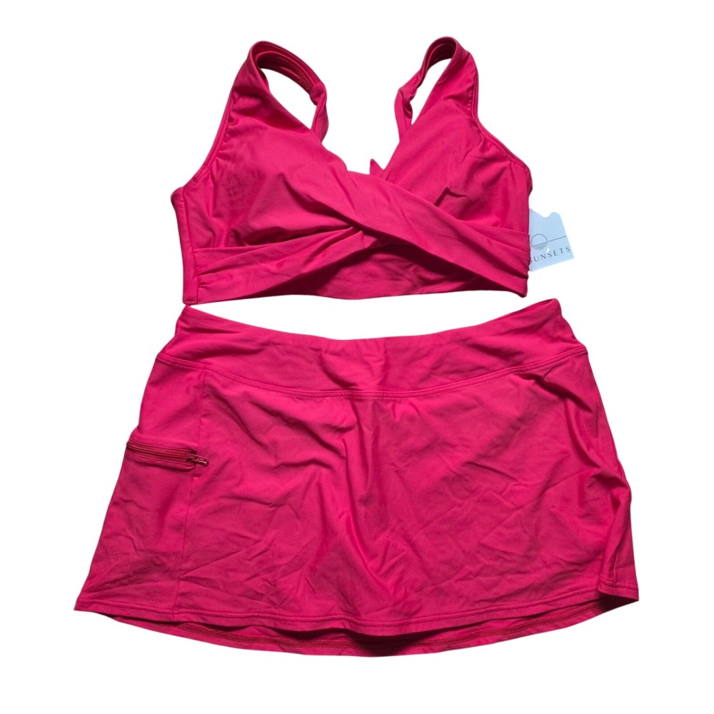 Sunsets Geranium Elsie Twist Bikini Top 36D/38C & Sporty Swim Skirt Large Set